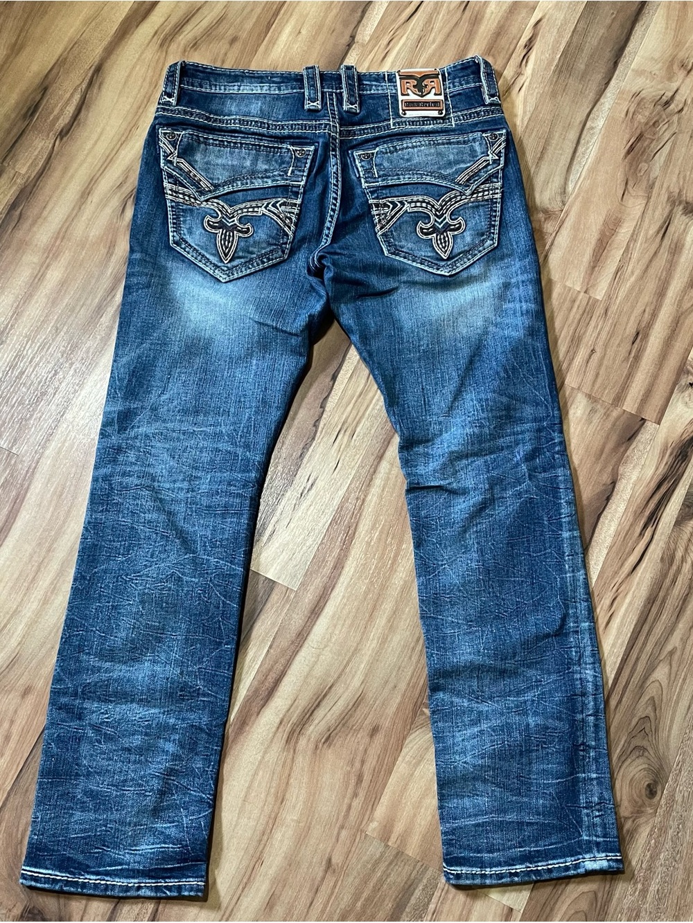 Rock Revival Priam J200 Men's Size 34 Straight Leg Blue Denim Thick Stitch